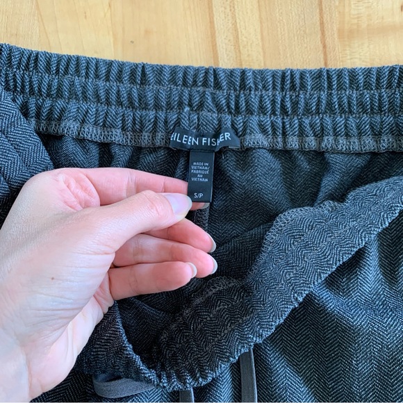 Eileen Fisher Drawstring Trouser Pants Slouchy Herringbone Gray Tapered Size S - Picture 6 of 8